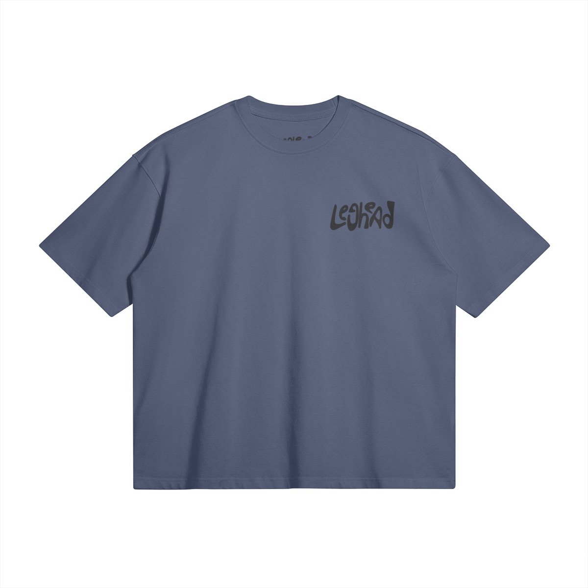 Blue tee with leghead chest logo, front view